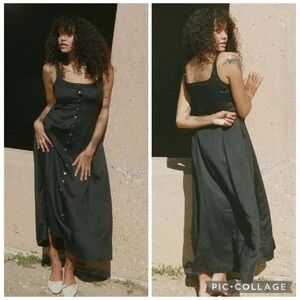 Doen Small Lantana Black Button Dress in Ramie